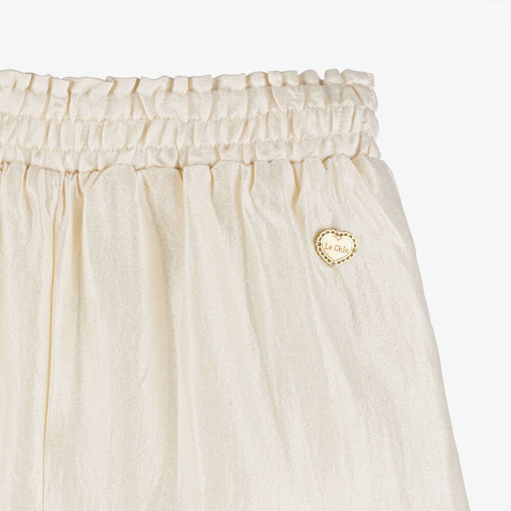 Le Chic-Girls Ivory Crêpe Satin Wide Leg Trousers | Childrensalon