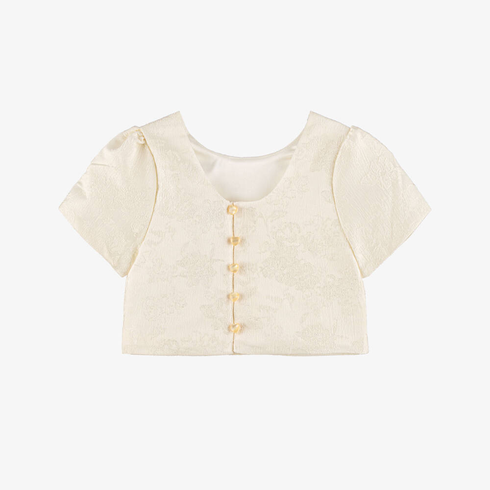 Le Chic-توب جاكار بنقشة ورود لون عاجي للبنات | Childrensalon