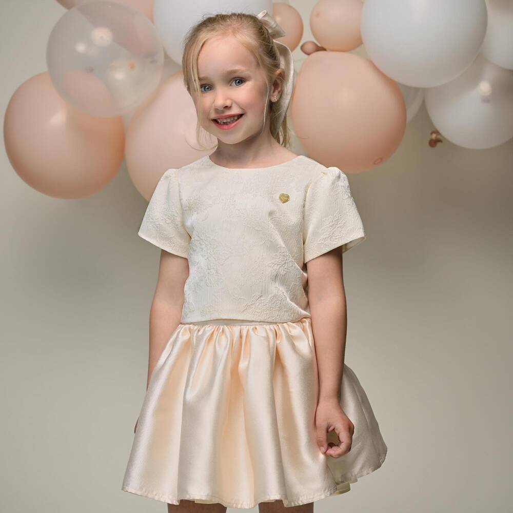 Le Chic-Girls Ivory Floral Jacquard Boxy Fit Top | Childrensalon