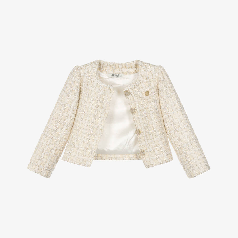 Le Chic-Girls Ivory & Gold Shimmery Tweed Jacket | Childrensalon
