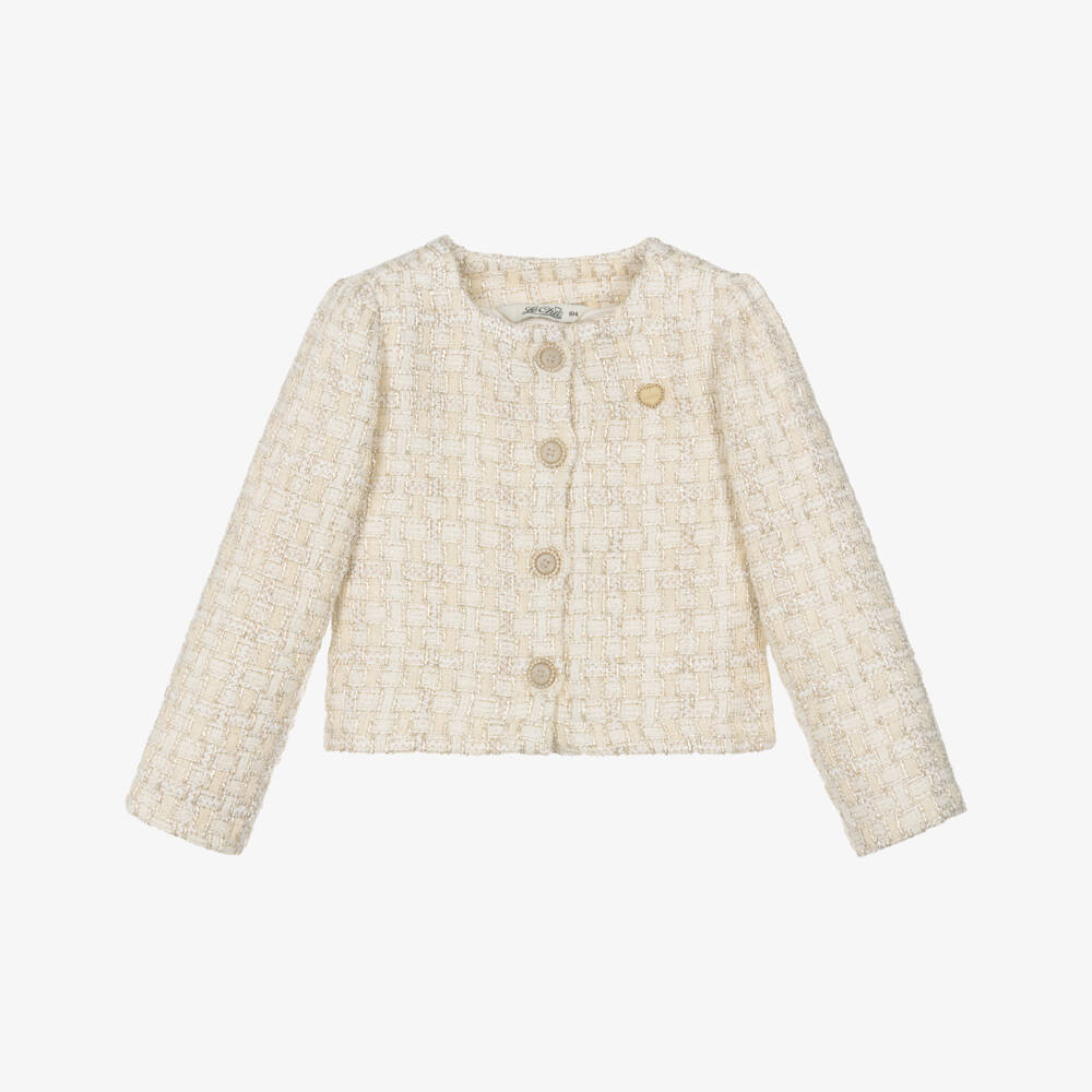 Le Chic-Girls Ivory & Gold Shimmery Tweed Jacket | Childrensalon