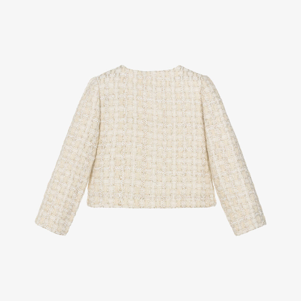 Le Chic-Girls Ivory & Gold Shimmery Tweed Jacket | Childrensalon