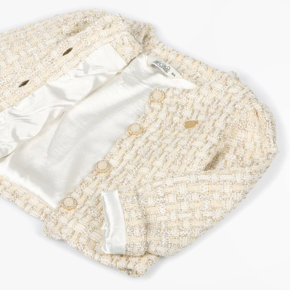 Le Chic-Girls Ivory & Gold Shimmery Tweed Jacket | Childrensalon