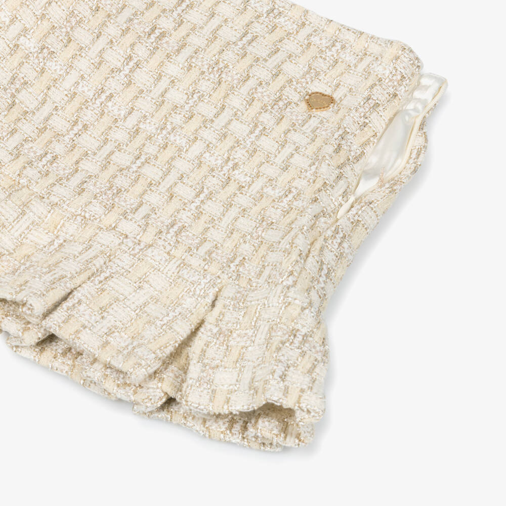 Le Chic-تنورة تويد لامعة لون عاجي وذهبي للبنات | Childrensalon