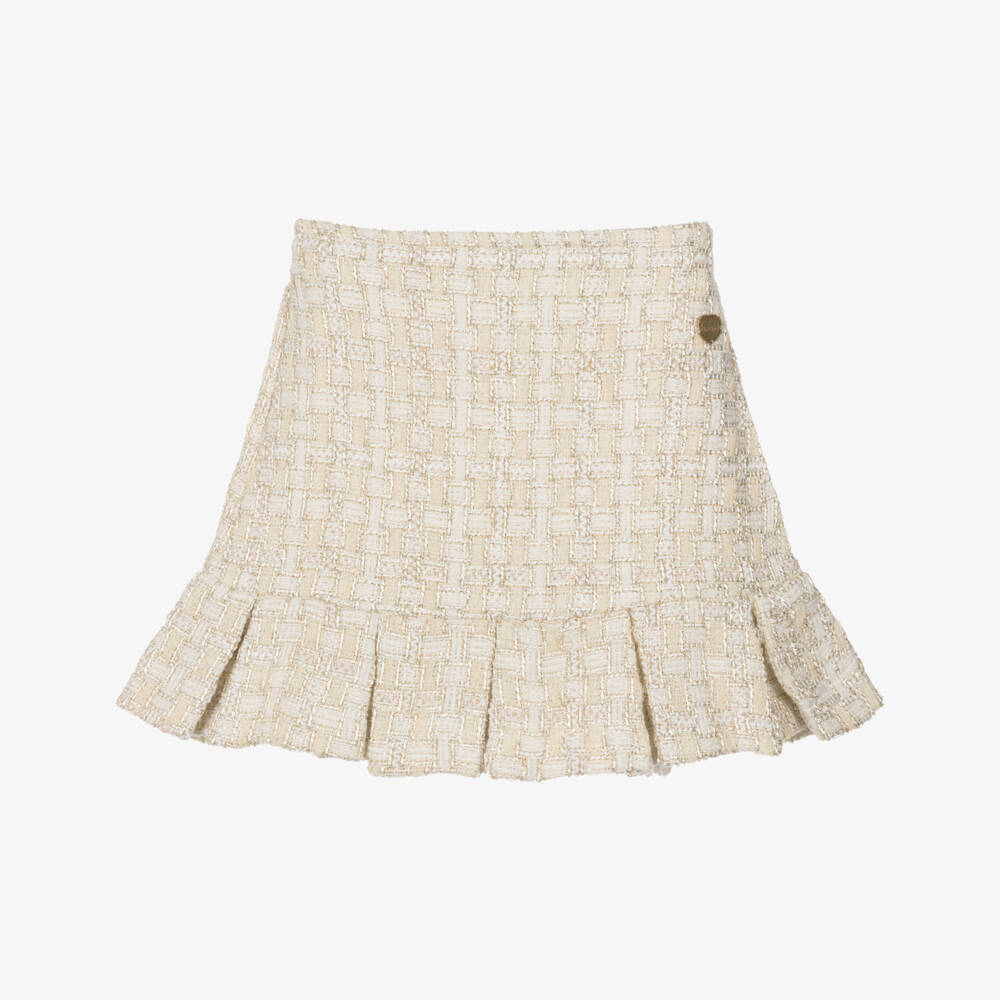 Le Chic-تنورة تويد لامعة لون عاجي وذهبي للبنات | Childrensalon