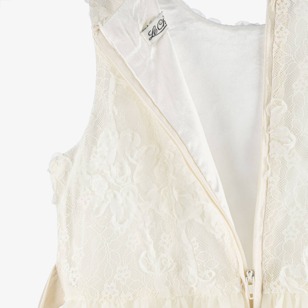 Le Chic-Girls Ivory Lace & Tulle Dress with Pearl Beads | Childrensalon