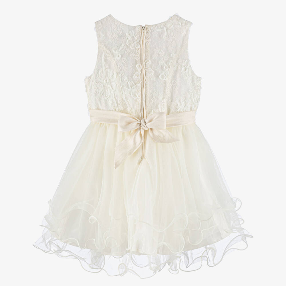 Le Chic-Girls Ivory Lace & Tulle Dress with Pearl Beads | Childrensalon