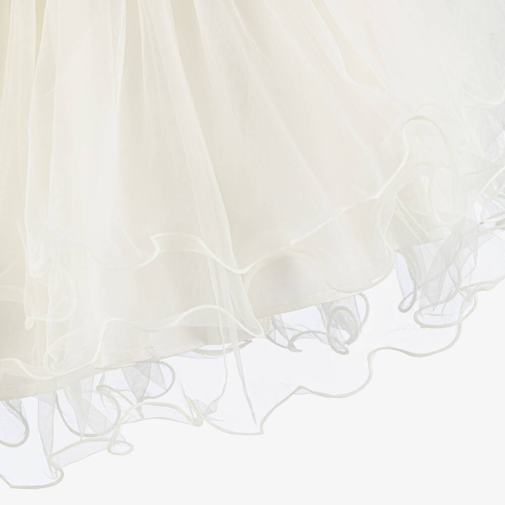 Le Chic-Girls Ivory Lace & Tulle Dress with Pearl Beads | Childrensalon