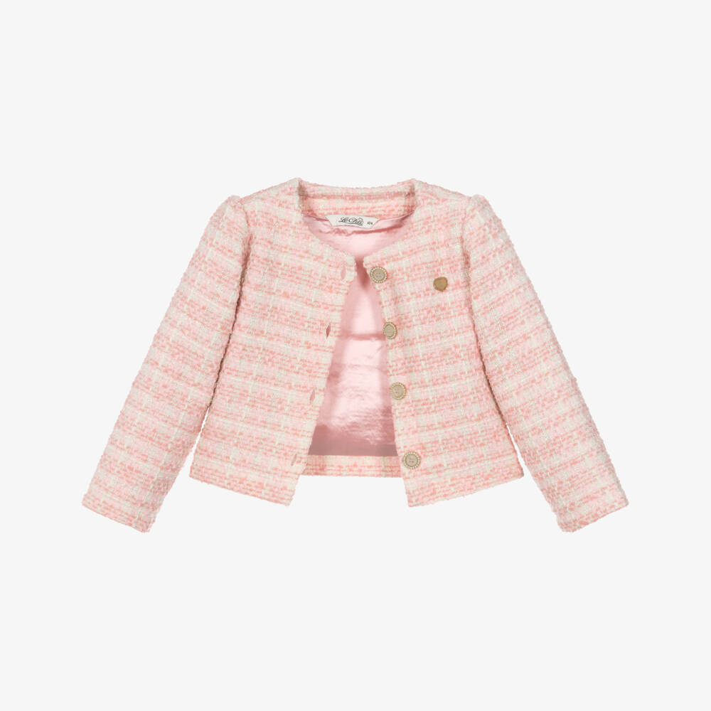 Le Chic-جاكيت تويد لون زهري وعاجي للبنات | Childrensalon