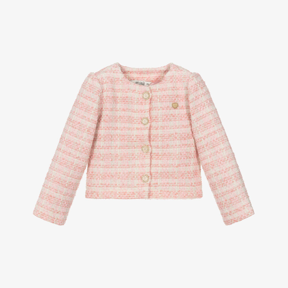 Le Chic-Girls Ivory & Pink Shimmery Tweed Jacket | Childrensalon