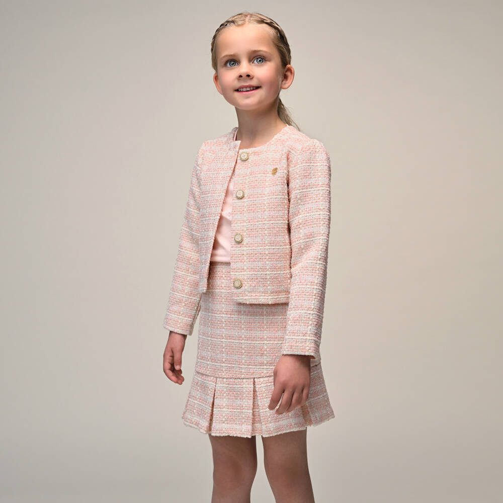 Le Chic-Жакет кремово-розовый блестящий твидовый для девочек | Childrensalon