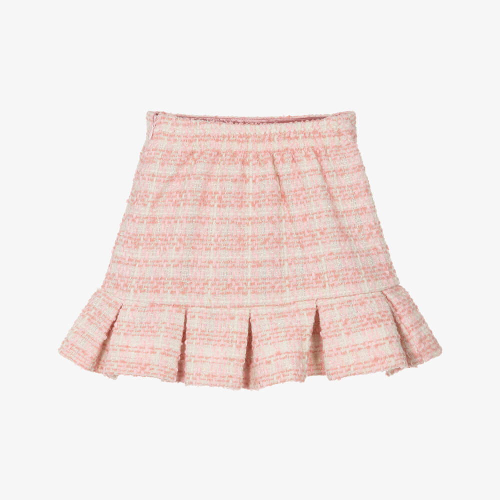 Le Chic-تنورة تويد لامعة لون زهري وعاجي للبنات | Childrensalon