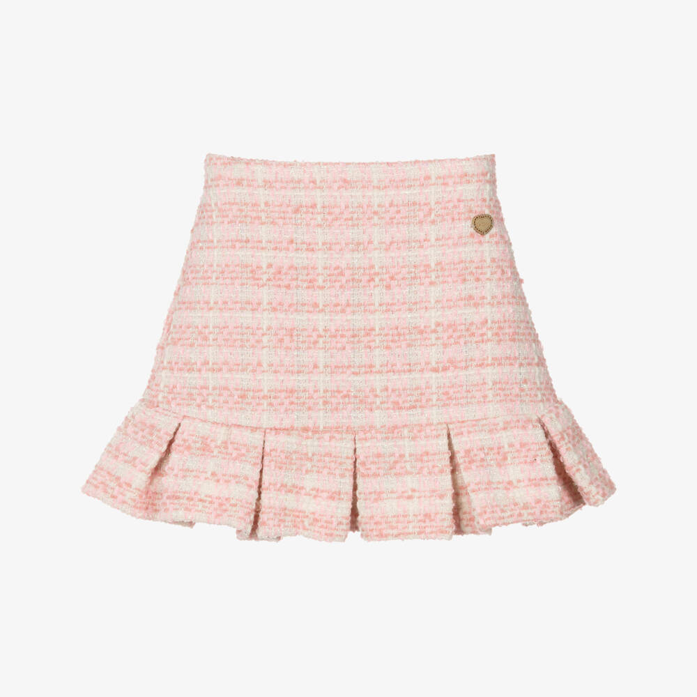 Le Chic-Girls Ivory & Pink Shimmery Tweed Skirt | Childrensalon