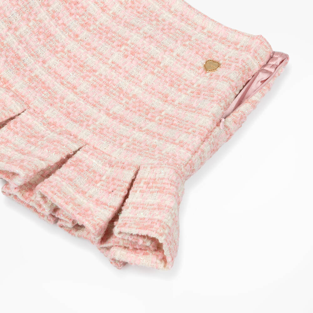 Le Chic-تنورة تويد لامعة لون زهري وعاجي للبنات | Childrensalon