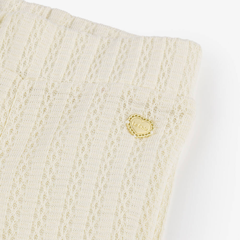 Le Chic-Girls Ivory Pointelle Knit Leggings | Childrensalon