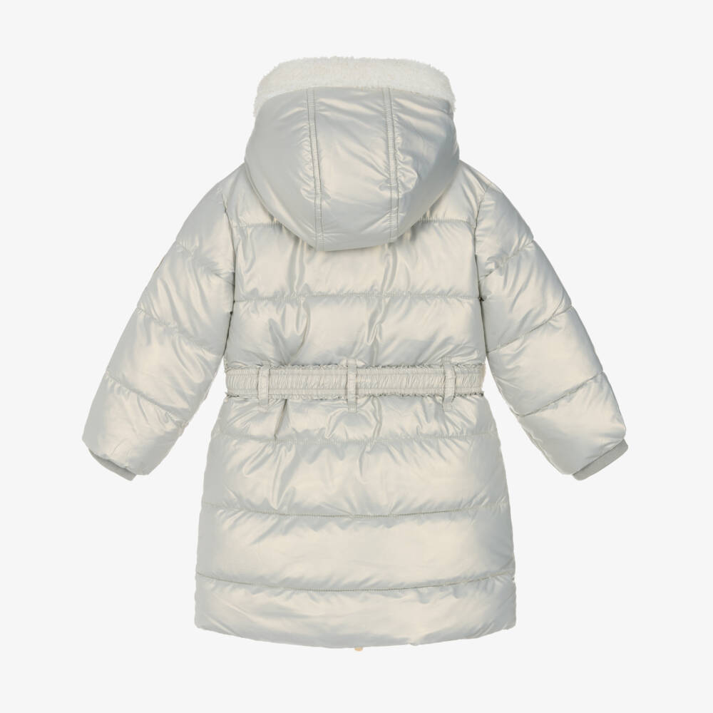 Le Chic-Girls Ivory Puffer Coat with Bag Belt & Golden Sheen | Childrensalon