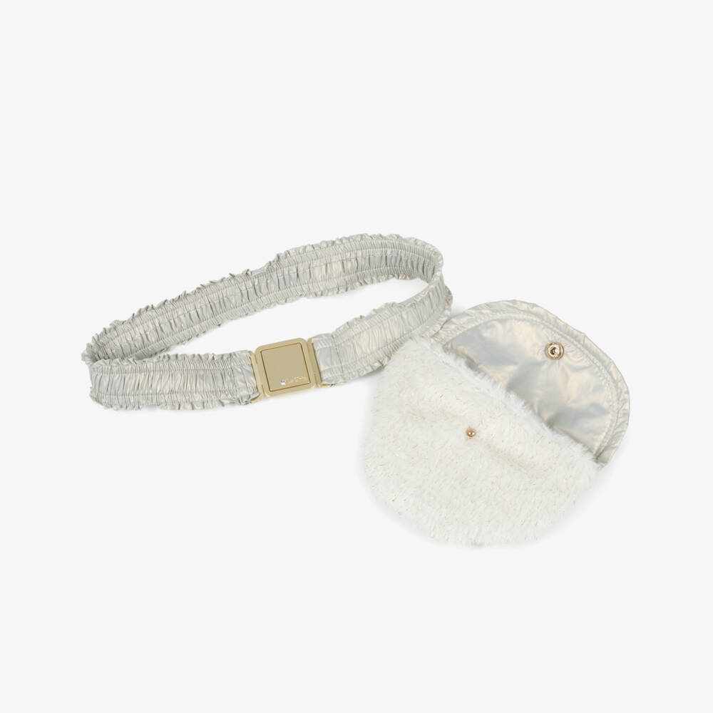 Le Chic-Girls Ivory Puffer Coat with Bag Belt & Golden Sheen | Childrensalon