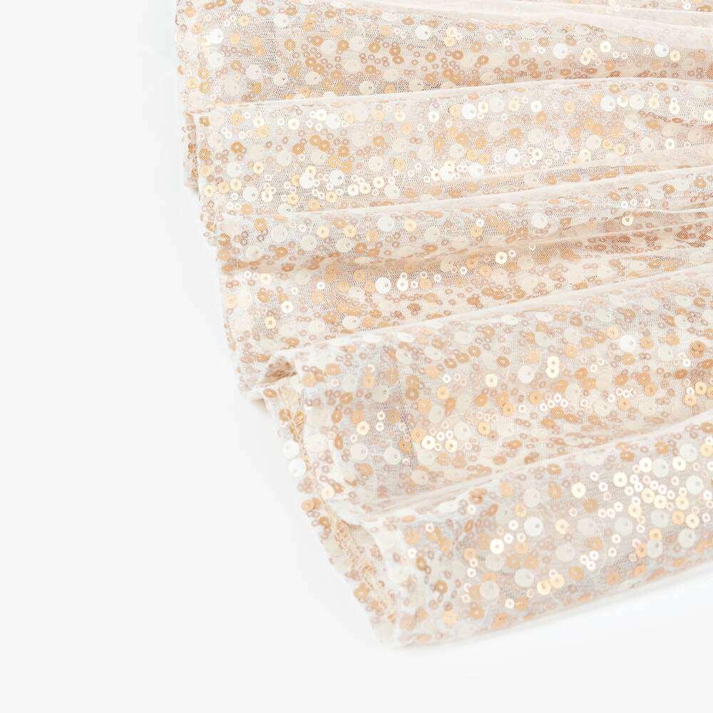 Le Chic-Girls Ivory Satin & Gold Sequin Dress | Childrensalon