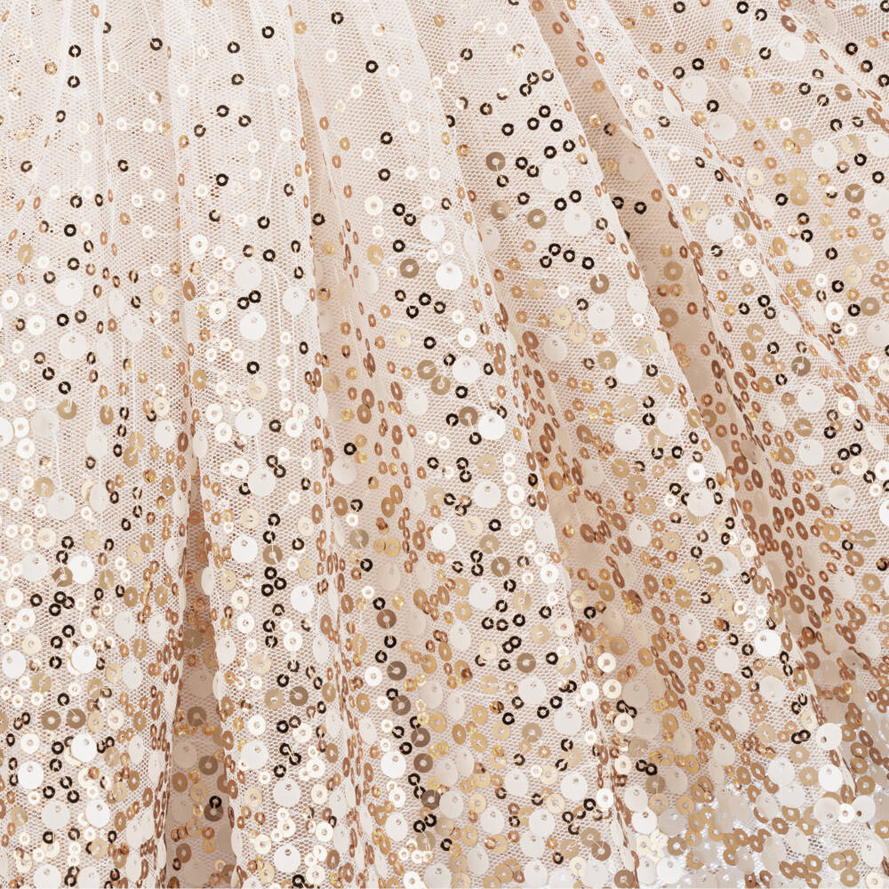 Le Chic-Girls Ivory Satin, Tulle & Gold Sequin Dress | Childrensalon