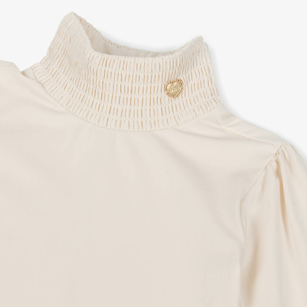 Le Chic-Girls Ivory Shirred Long Sleeve Top | Childrensalon