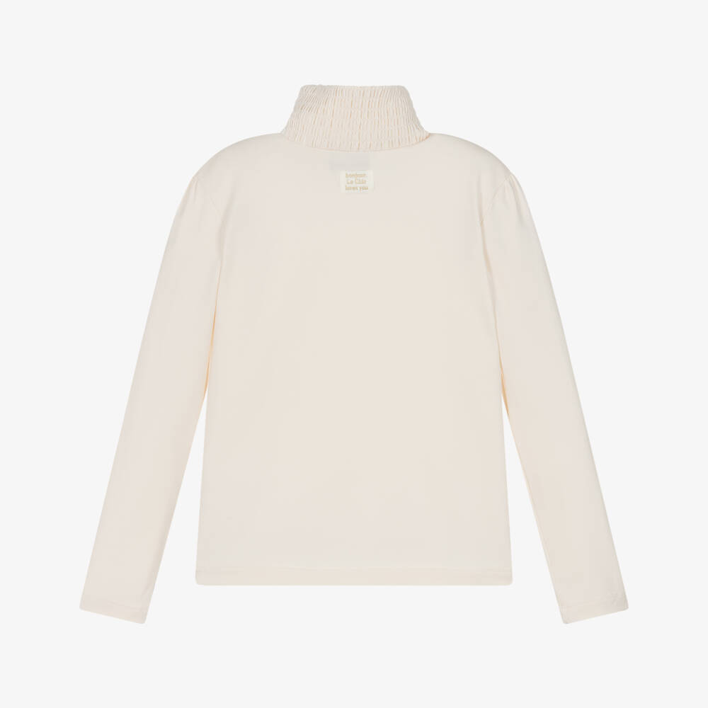 Le Chic-Girls Ivory Shirred Long Sleeve Top | Childrensalon