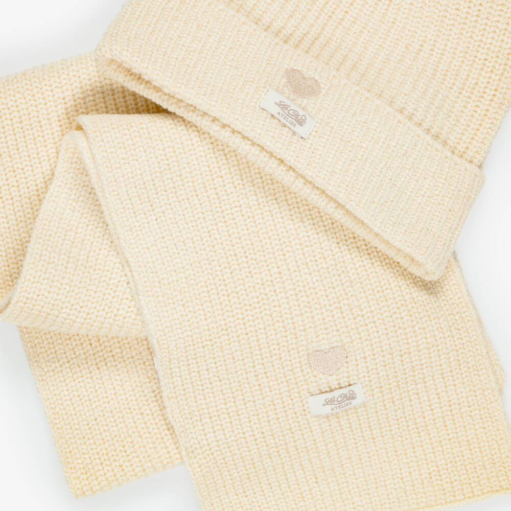 Le Chic-Girls Ivory Sparkly Knitted Hat & Scarf Set | Childrensalon