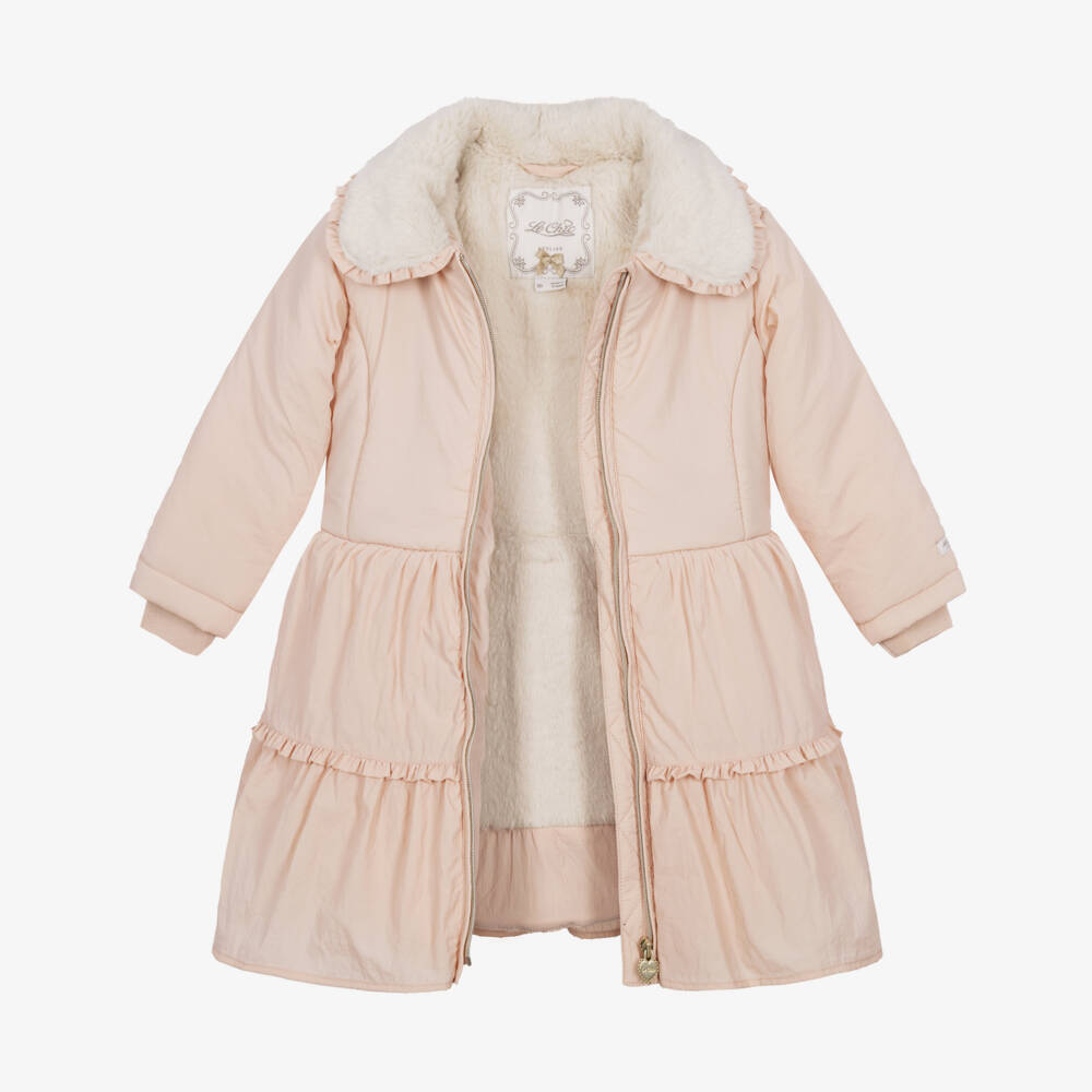 Le Chic-Girls Light Pink Collared Coat with Detachable Hood | Childrensalon