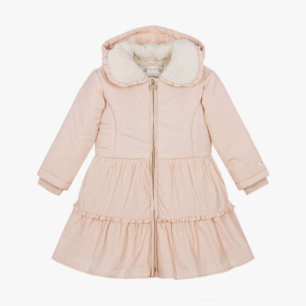 Le Chic-Girls Light Pink Collared Coat with Detachable Hood | Childrensalon