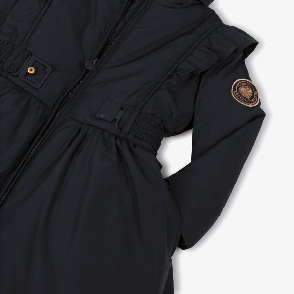 Le Chic-Girls Navy Blue Hooded Coat with Ruffles | Childrensalon