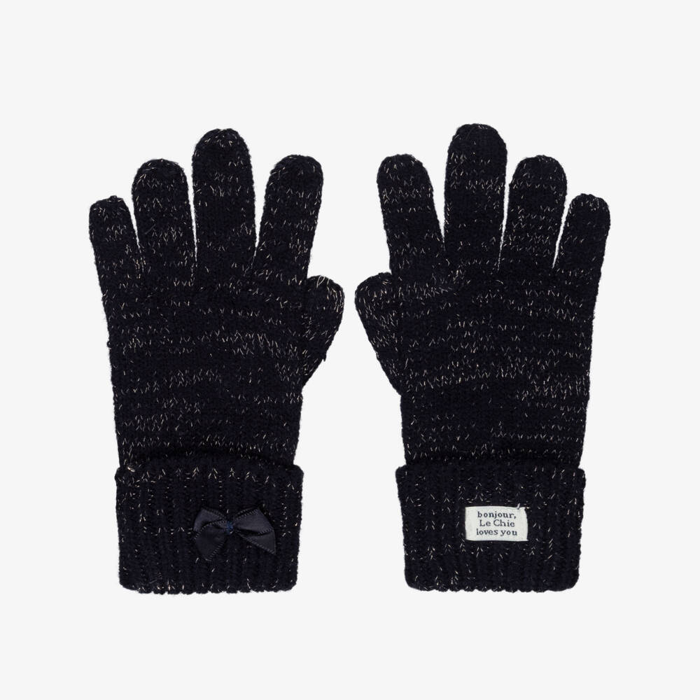 Le Chic-Girls Navy Blue Knitted Gloves | Childrensalon