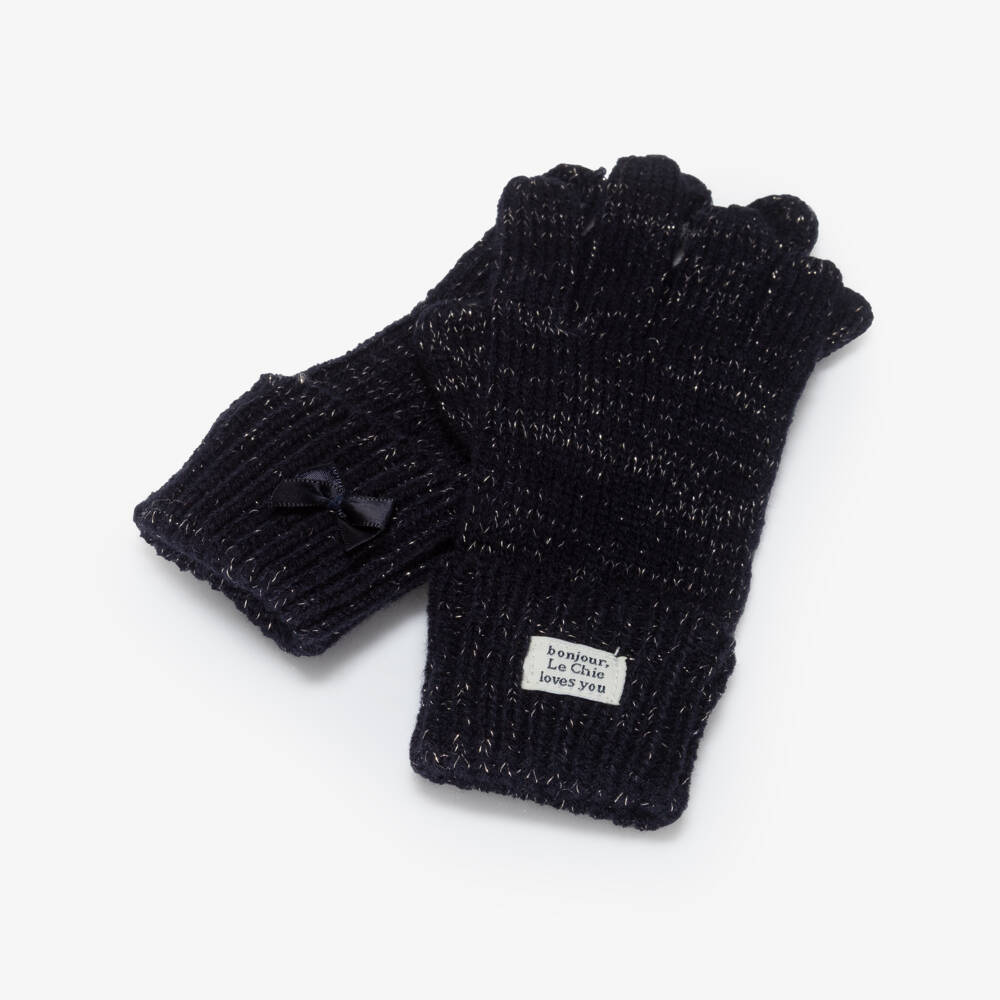Le Chic-Girls Navy Blue Knitted Gloves | Childrensalon