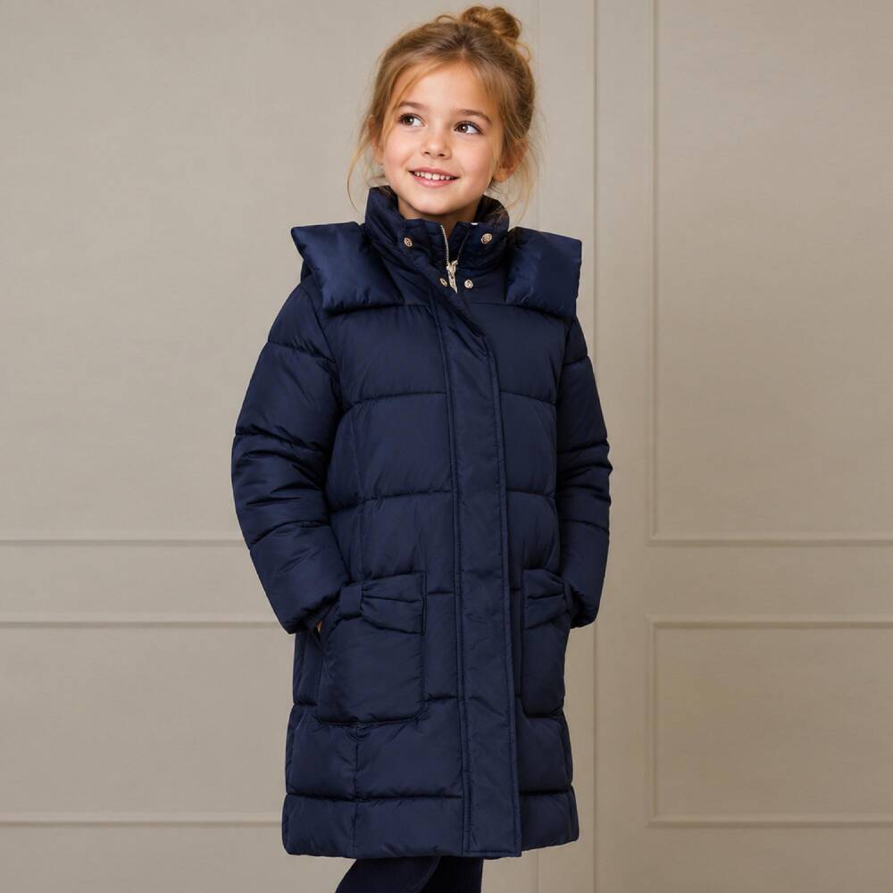 Le Chic-معطف طويل بهودي ومبطن لون كحلي للبنات | Childrensalon