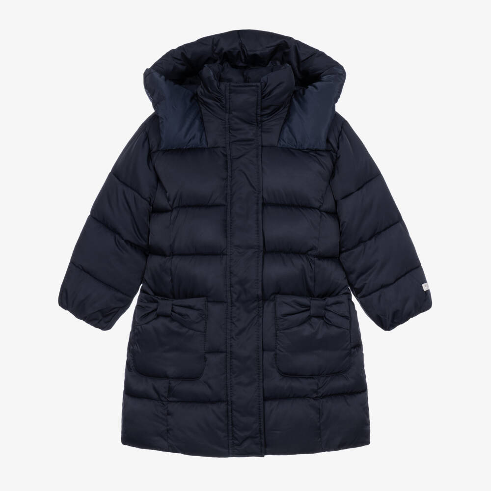 Le Chic-Girls Navy Blue Long Hooded Puffer Coat | Childrensalon