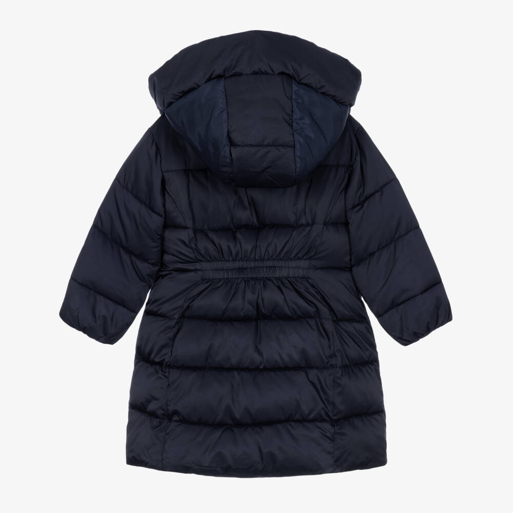 Le Chic-Girls Navy Blue Long Hooded Puffer Coat | Childrensalon