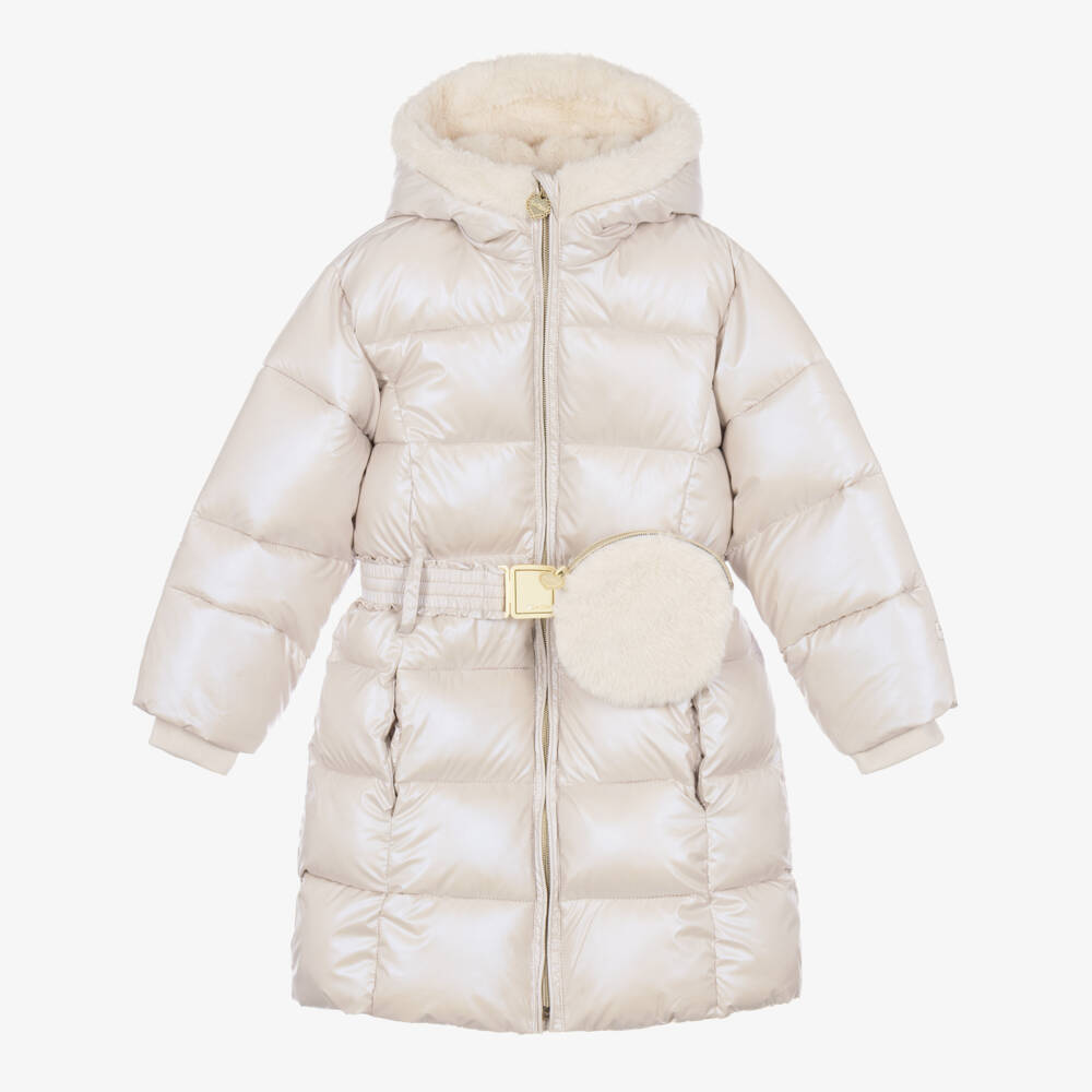 Le Chic-Girls Pearlescent Beige Puffer Coat with Belt Bag | Childrensalon