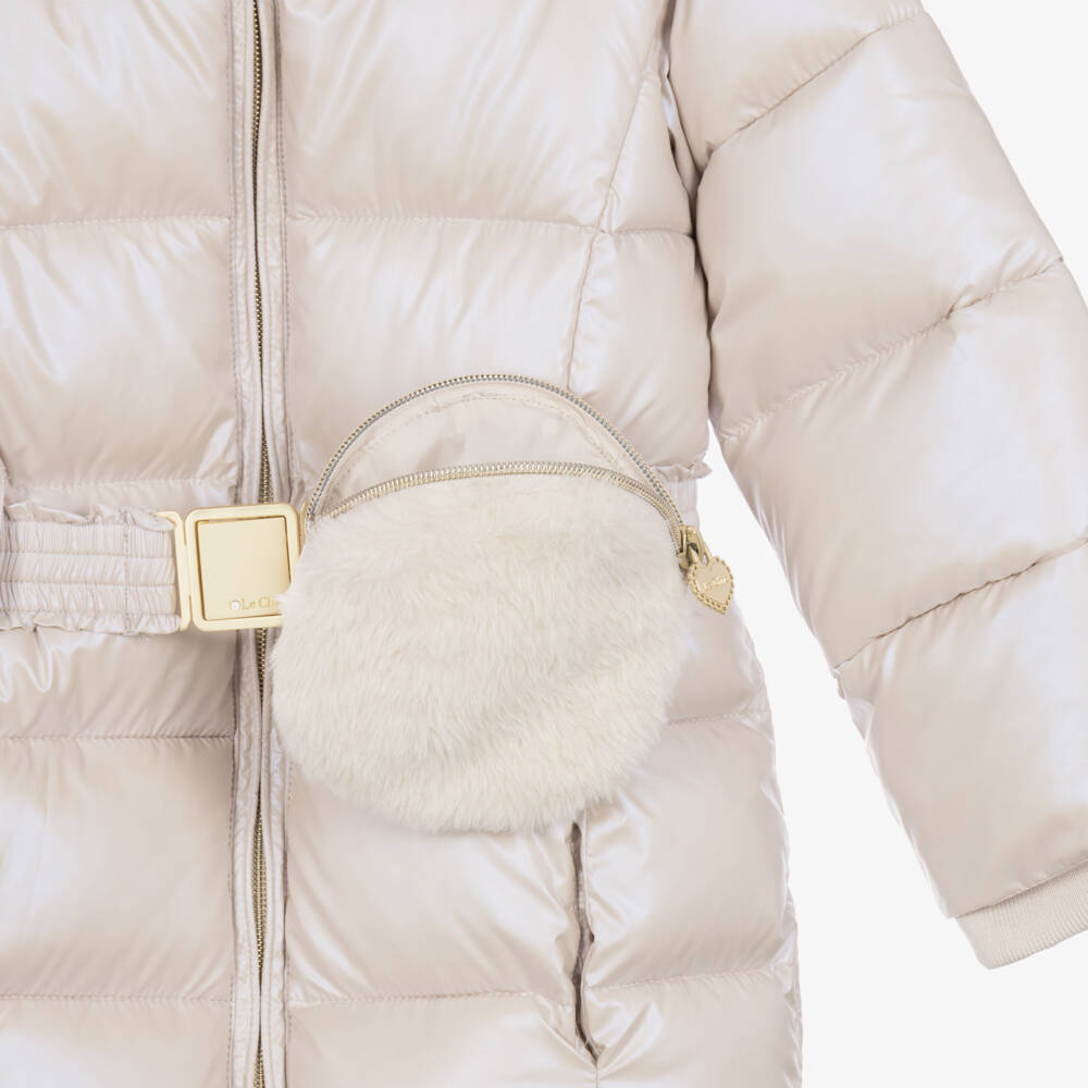 Le Chic-Girls Pearlescent Beige Puffer Coat with Belt Bag | Childrensalon