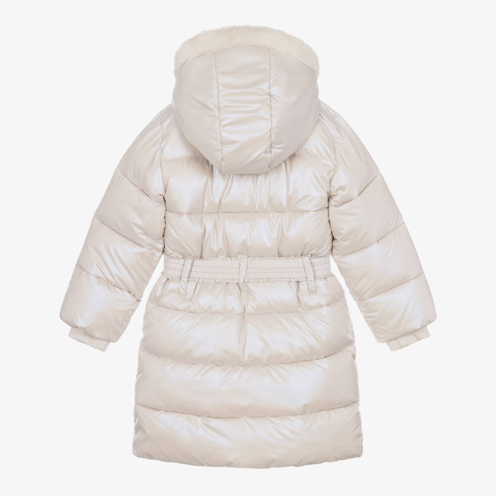 Le Chic-Girls Pearlescent Beige Puffer Coat with Belt Bag | Childrensalon