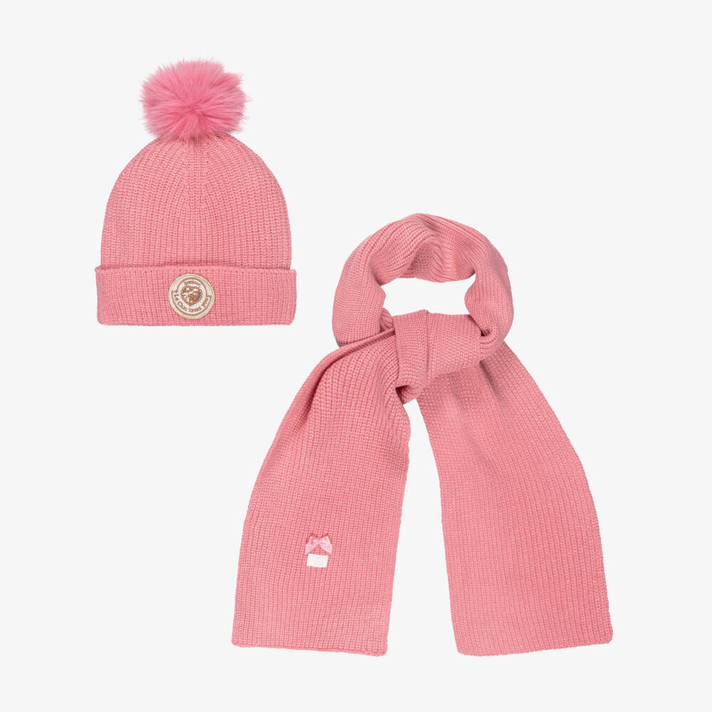 Le Chic-Girls Pink Knitted Hat & Scarf Set | Childrensalon