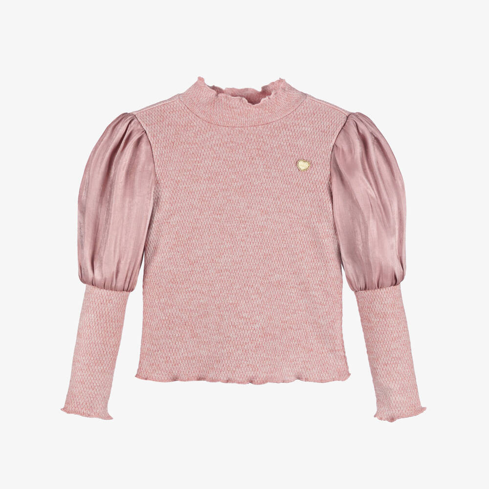 Le Chic-Girls Pink Puff Sleeve Knitted Top | Childrensalon