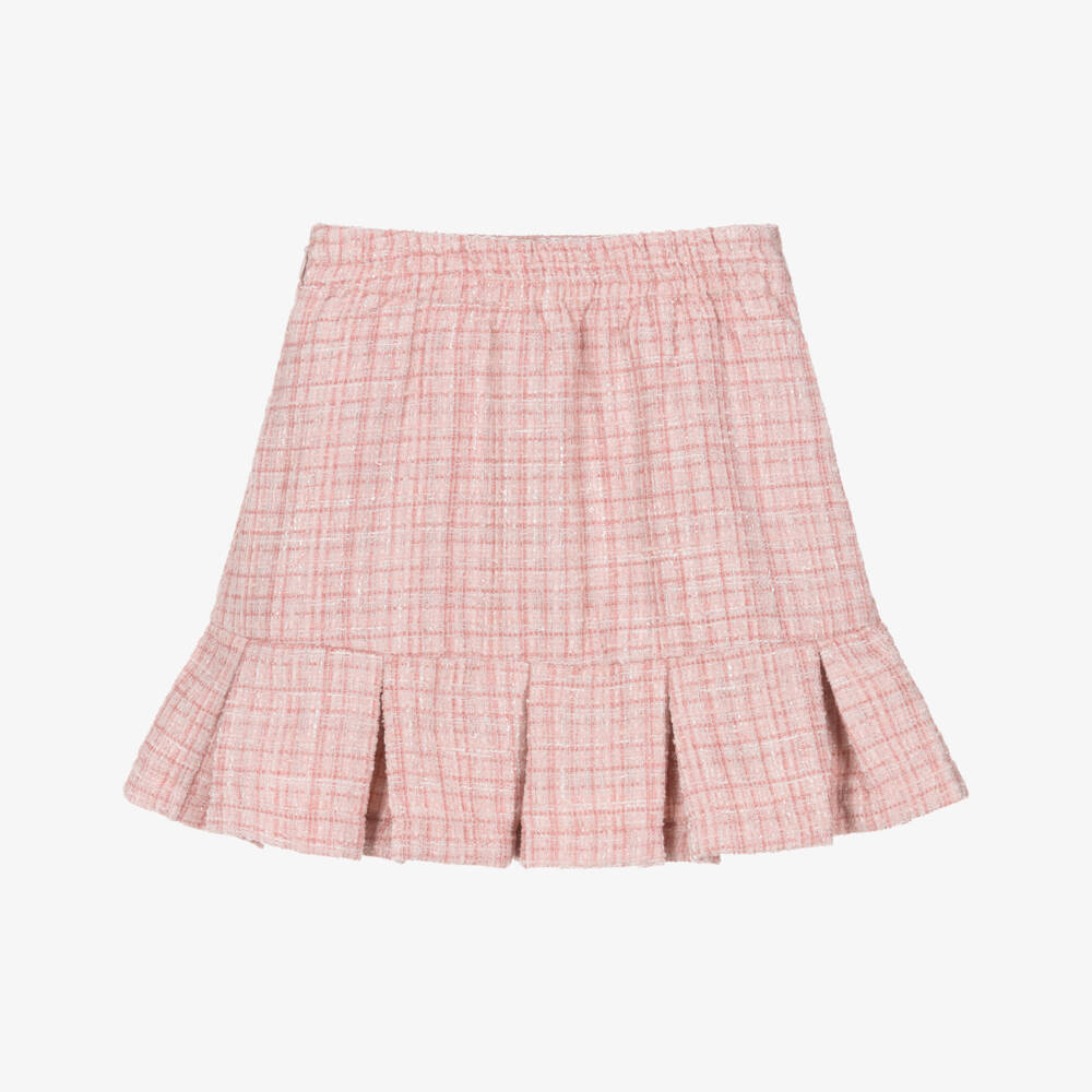 Le Chic-Girls Pink Tweed Skirt with Pleated Hem | Childrensalon