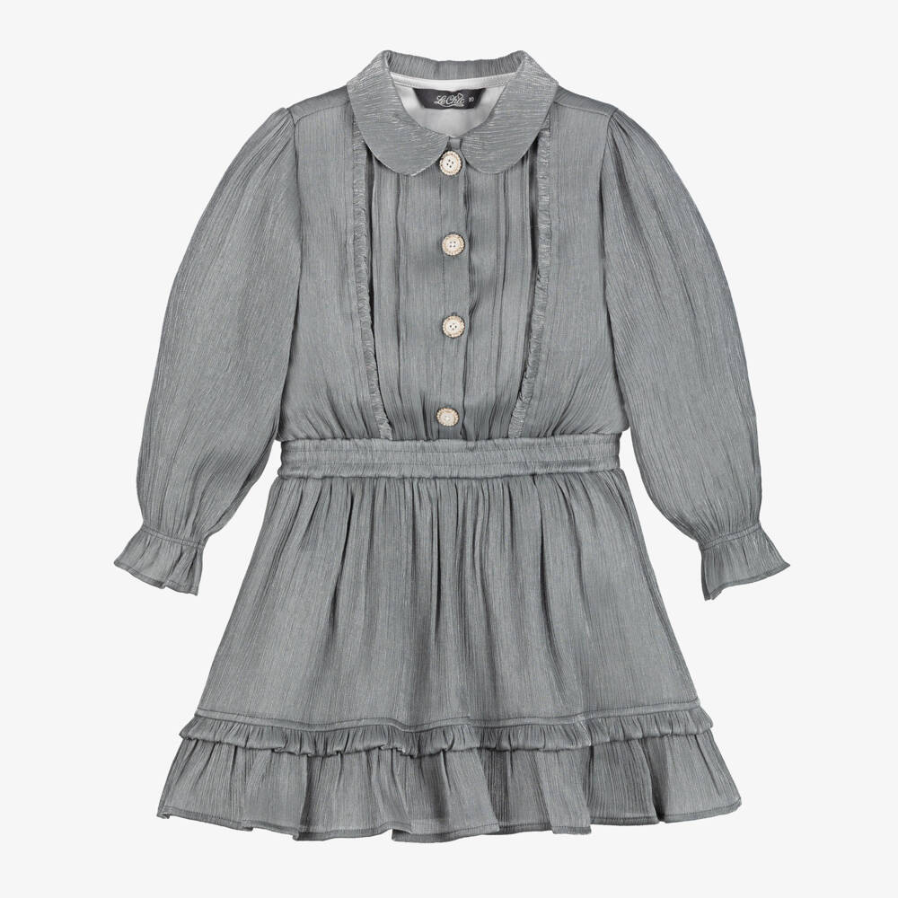 Le Chic-Girls Shimmery Grey Pleated Dress | Childrensalon