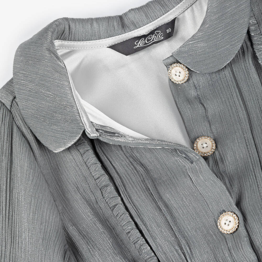 Le Chic-Girls Shimmery Grey Pleated Dress | Childrensalon