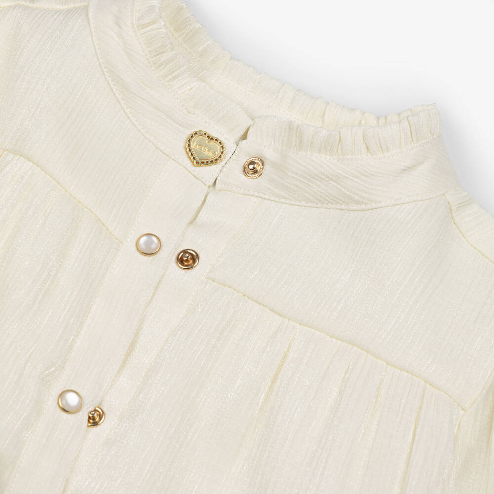 Le Chic-Girls Shimmery Ivory Long Sleeve Blouse | Childrensalon