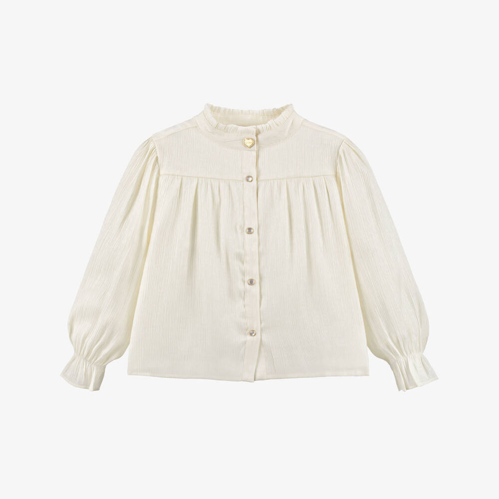 Le Chic-Girls Shimmery Ivory Long Sleeve Blouse | Childrensalon