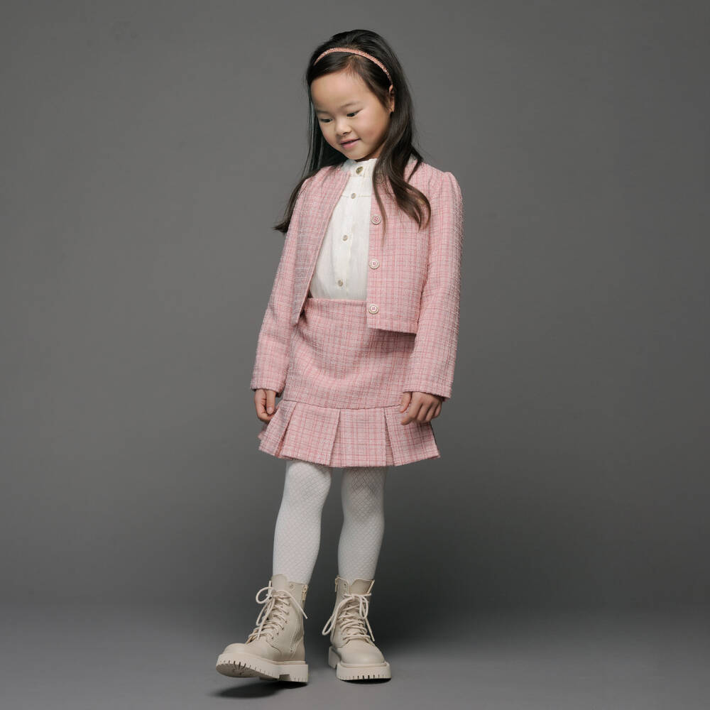 Le Chic-Girls Sparkly Pink Tweed Jacket with Diamanté Buttons | Childrensalon