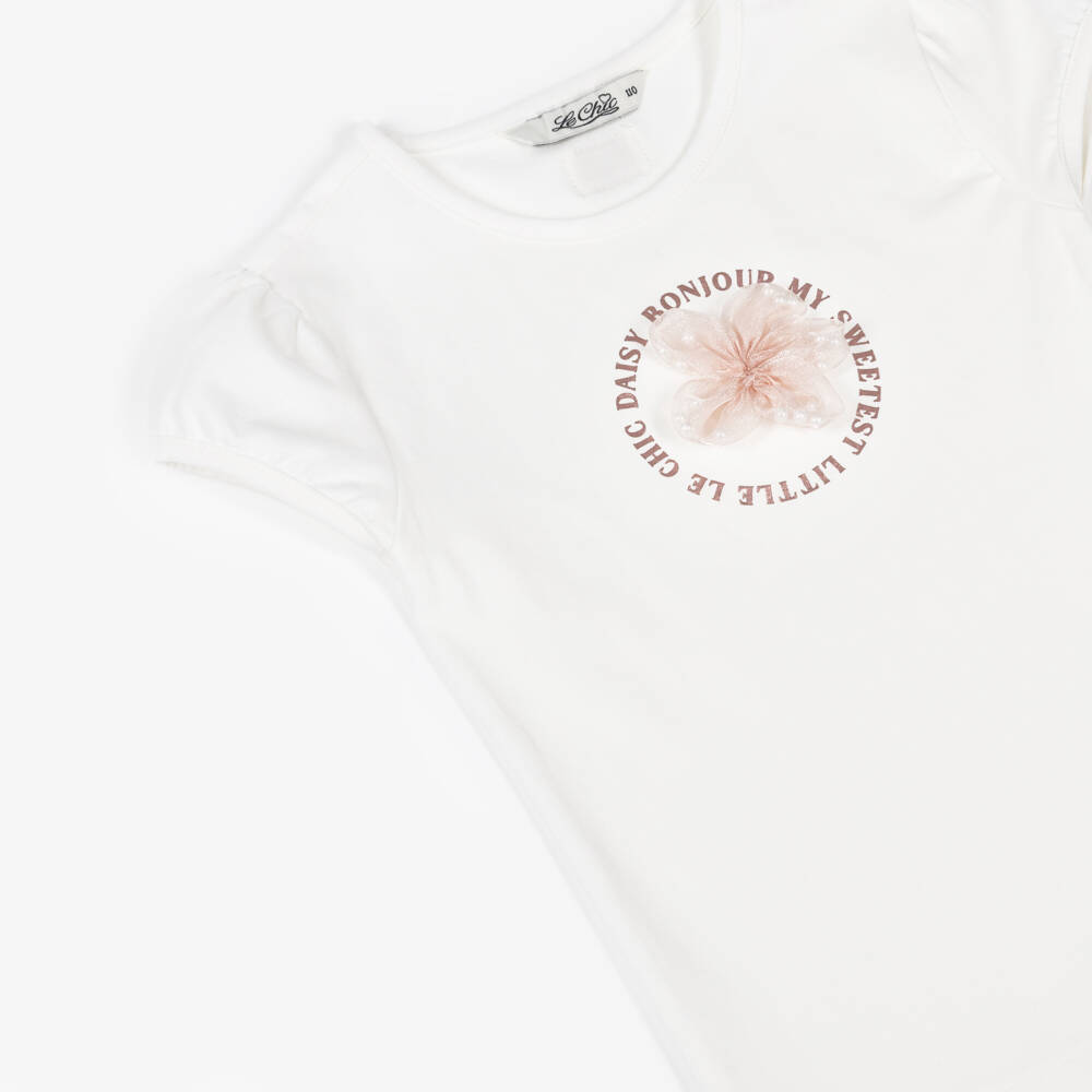 Le Chic-Футболка из органического хлопка с цветочной аппликацией для девочек | Childrensalon