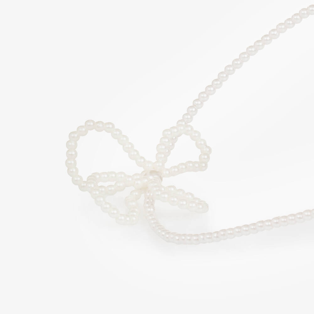 Le Chic-طوق شعر مزين بفيونكة ولؤلؤ لون أبيض للبنات | Childrensalon