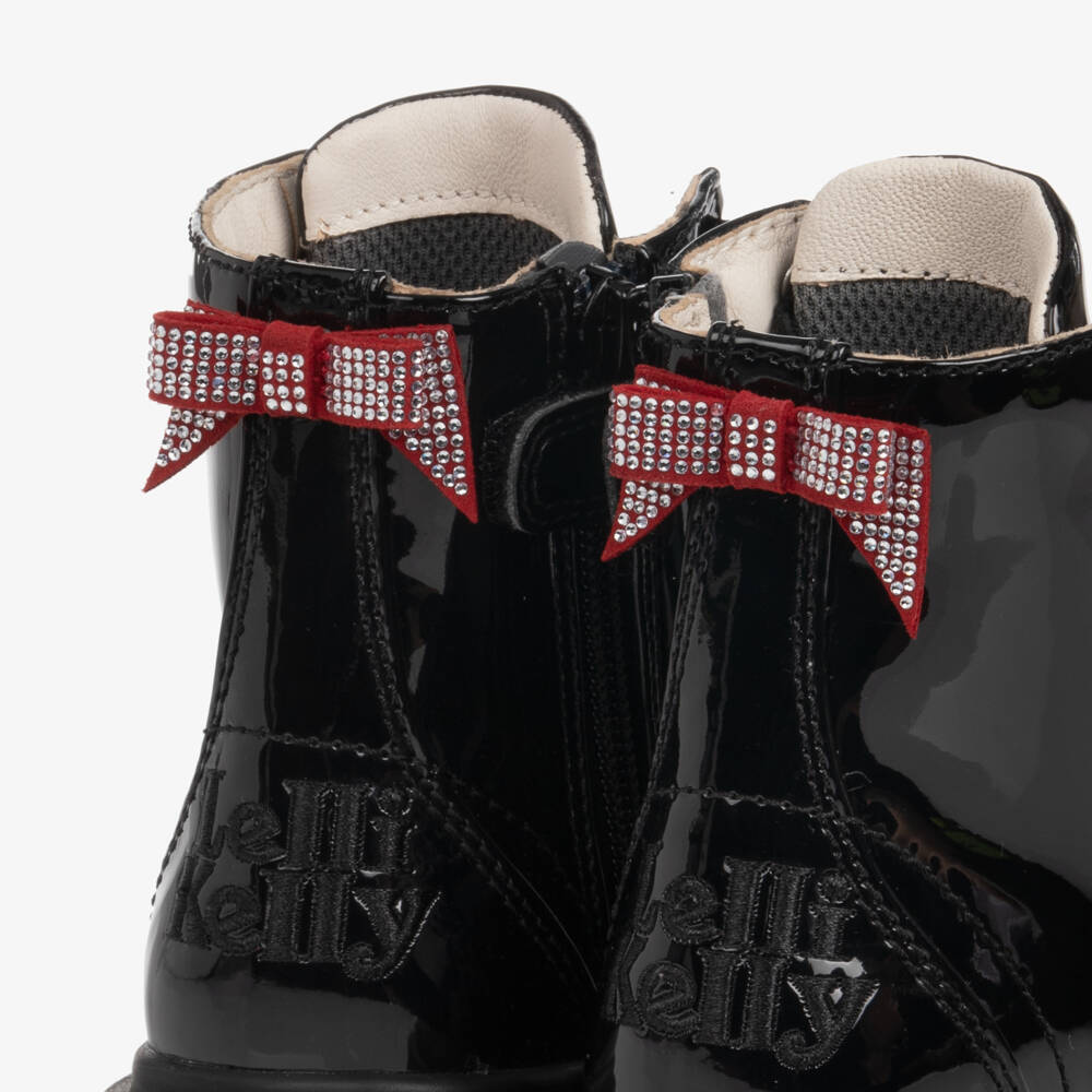 Lelli Kelly-Black Patent Leather Boots with Teddy Bear | Childrensalon