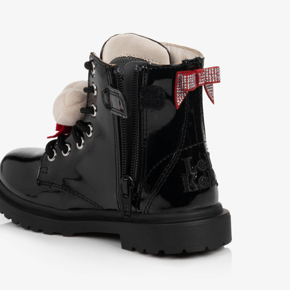 Lelli Kelly-Black Patent Leather Boots with Teddy Bear | Childrensalon