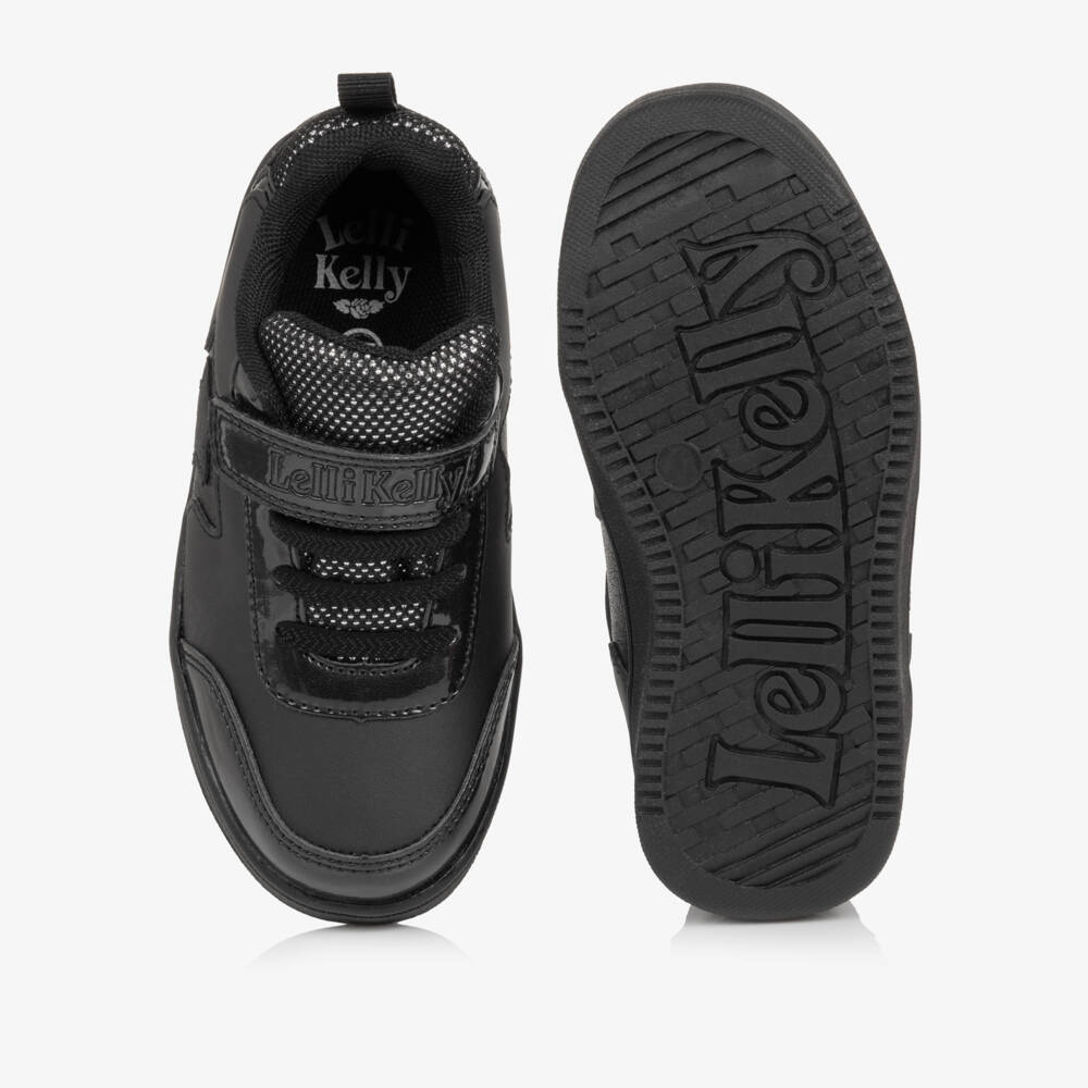 Lelli Kelly-Girls Black Faux Leather Trainers with Glittery Stars | Childrensalon